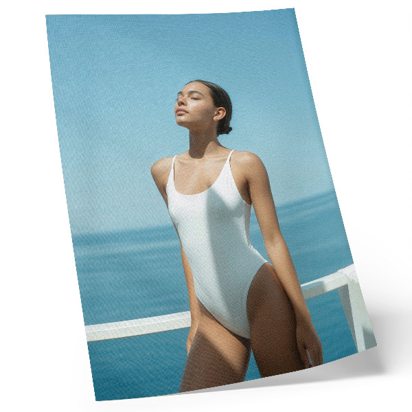 Decorative poster Woman against the sea background bright colors minimalism