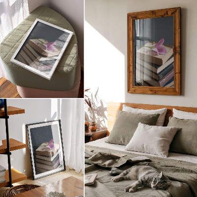 Premium wall art A stack of books with a delicate flower on top