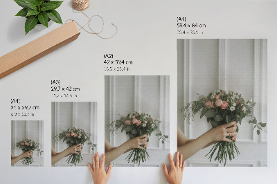 Art print A bouquet of roses against a white wall