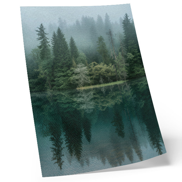 Premium wall art Green forest depths fog reflection in the water