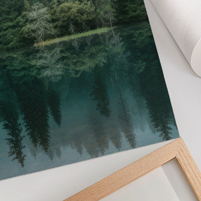 Premium wall art Green forest depths fog reflection in the water