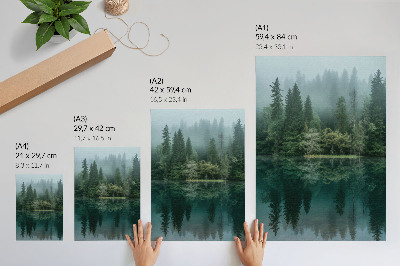 Premium wall art Green forest depths fog reflection in the water