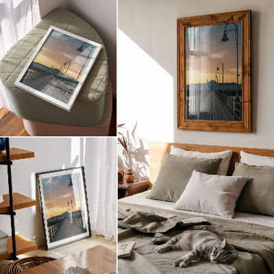 Decorative poster Wooden bridge lamp picturesque sky