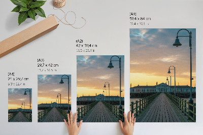 Decorative poster Wooden bridge lamp picturesque sky