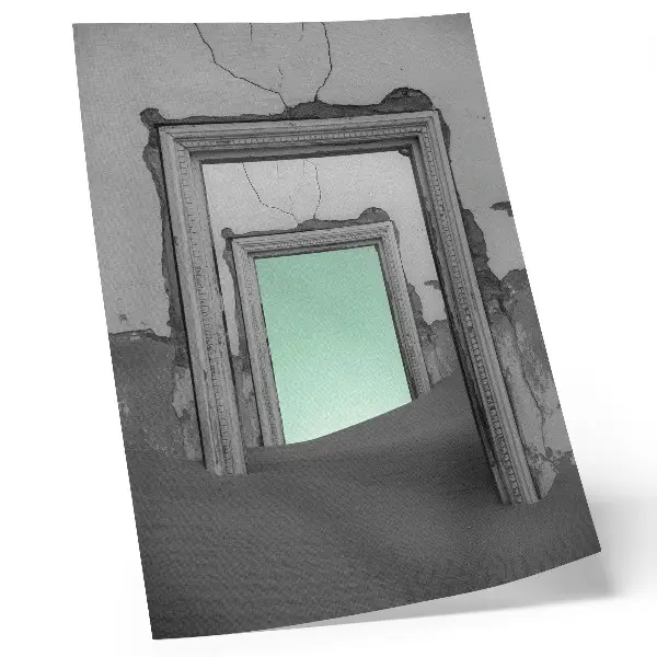 Poster green desert abandoned buildings surrealist art