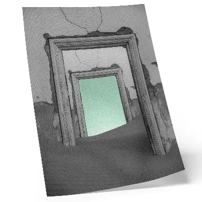 Poster green desert abandoned buildings surrealist art
