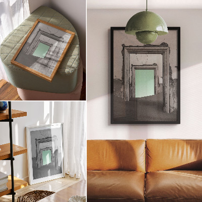 Poster Green desert abandoned buildings surrealism