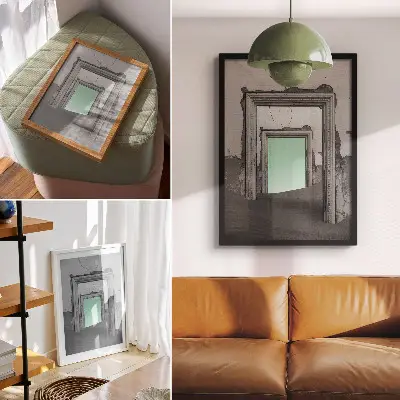 Poster green desert abandoned buildings surrealist art