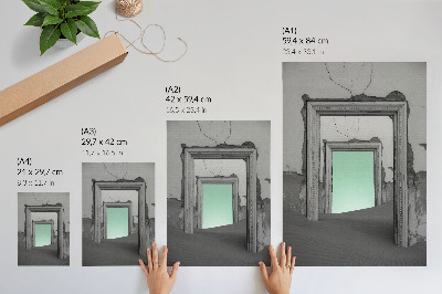 Poster Green desert abandoned buildings surrealism