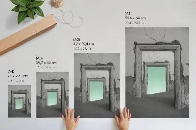 Poster green desert abandoned buildings surrealist art