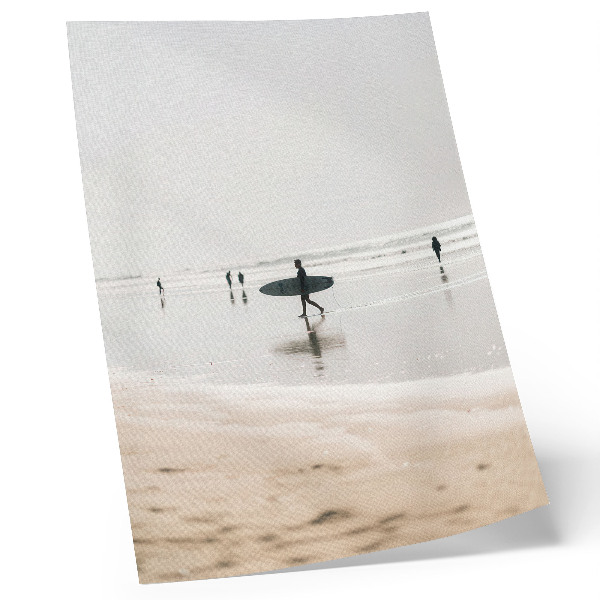 Art print A surfer walking on the beach carrying a board