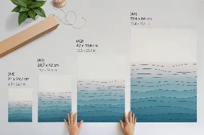 Decorative poster waves on a blue and pink background in a calm design
