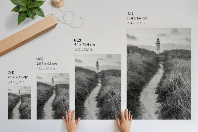 Poster A lighthouse against a background of tall grass