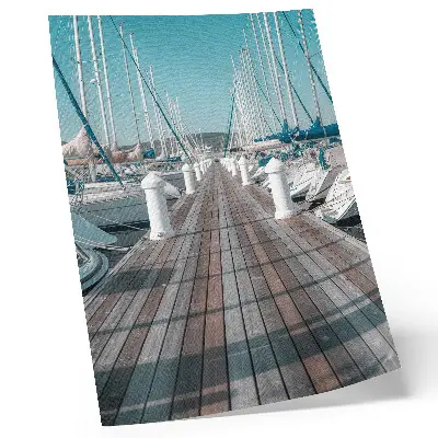Art print marina yachts at a jetty under a symmetrical blue sky