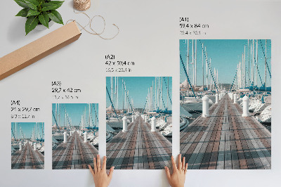 Art print Marina yachts jetty blue sky symmetry