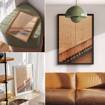 Poster geometric lines in beige and brown tones with a harmonious design