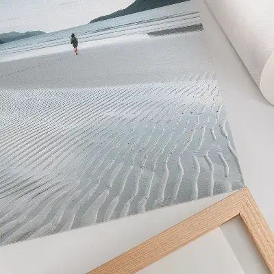 Decorative poster beach at sunrise with waves and fine sand