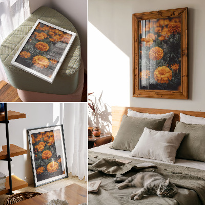 Premium wall art Orange flowers green leaves classic
