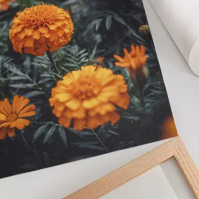 Premium wall art orange flowers on green leaves