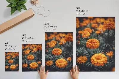 Premium wall art orange flowers on green leaves