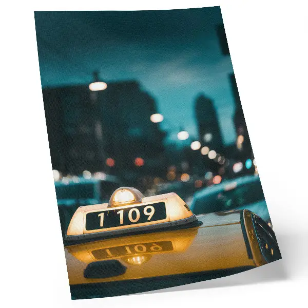 Decorative poster night city taxi with blurred dynamic lights