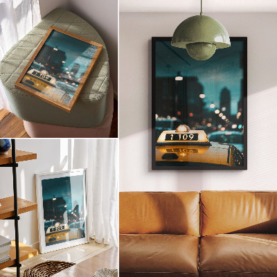 Decorative poster Night city taxi blurred lights dynamic