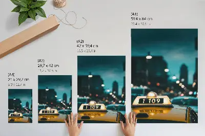 Decorative poster night city taxi with blurred dynamic lights