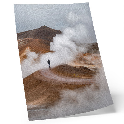 Premium wall art Brown mountains steaming mists lonely wanderer landscape