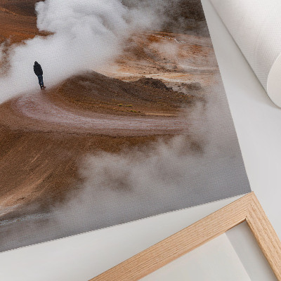 Premium wall art Brown mountains steaming mists lonely wanderer landscape