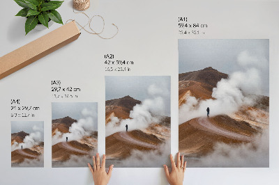 Premium wall art Brown mountains steaming mists lonely wanderer landscape