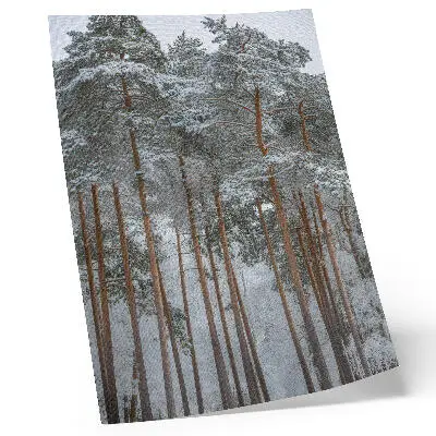 Art print featuring a peaceful snowy winter forest with pine trees