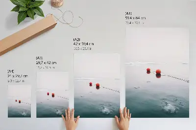 Poster water ice buoys on a cold orange background