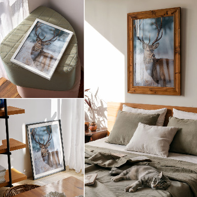 Decorative poster The beauty of nature, winter landscape, majestic deer
