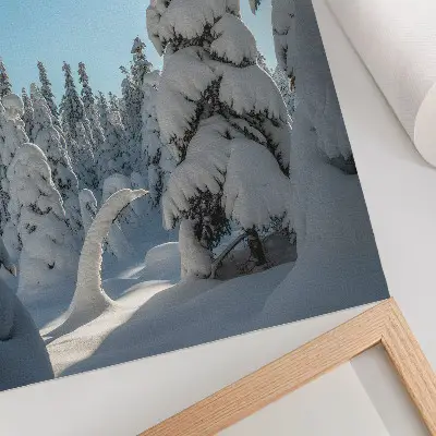 Art print snow-covered trees under a sunny blue sky