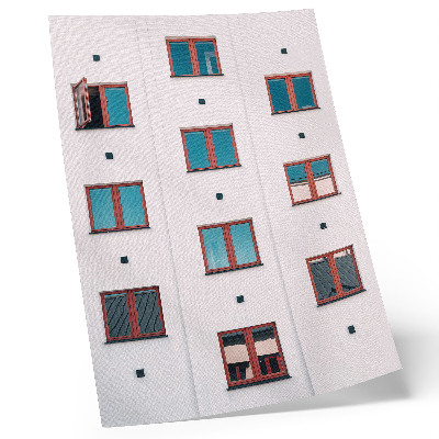 Decorative poster Orange frames, blue windows, white facade