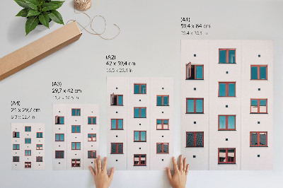 Decorative poster Orange frames, blue windows, white facade