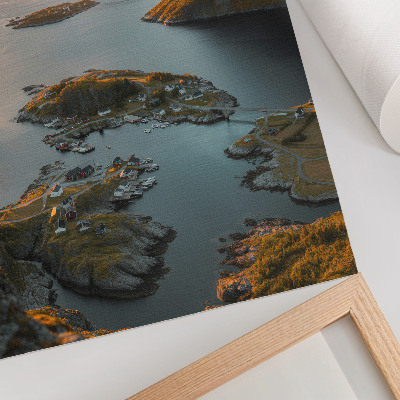 Art print Sunset mountains seaside village