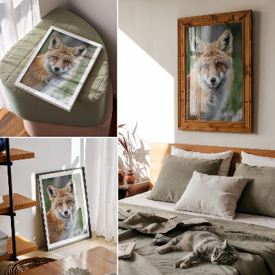 Poster Fox portrait, warm shades, green background