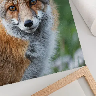 Fox portrait poster with warm shades on a green background