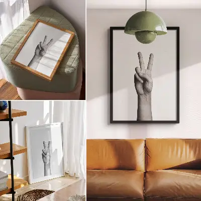 Premium wall art black and white minimalist gesture of peace print
