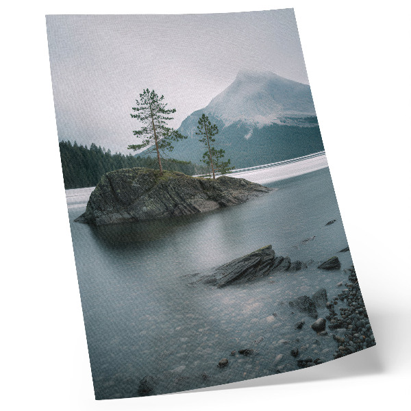 Art print Mountains, lake, fog, peace, harmony, nature