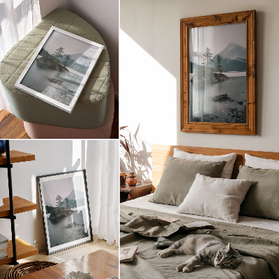 Art print Mountains, lake, fog, peace, harmony, nature