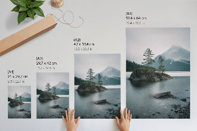 Art print Mountains, lake, fog, peace, harmony, nature