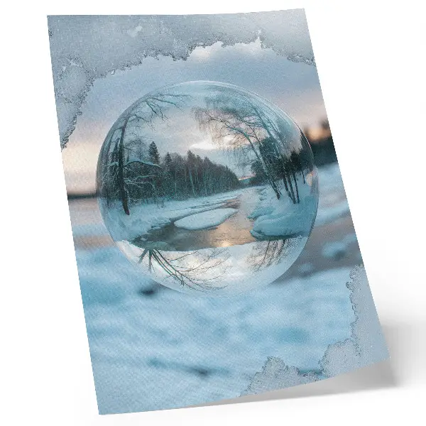 Winter landscape decorative poster with blue reflections of trees