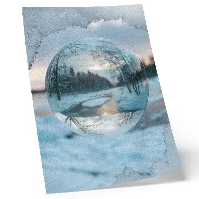 Winter landscape decorative poster with blue reflections of trees