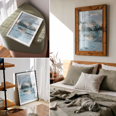 Decorative poster Winter landscape with blue reflections of trees