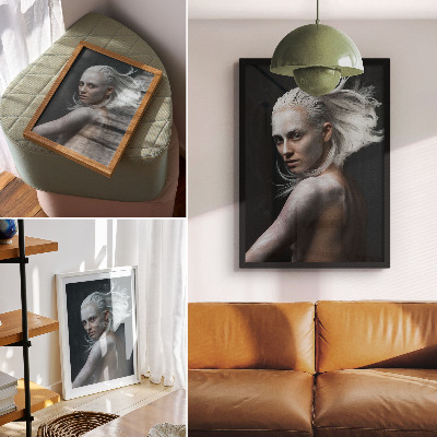 Decorative poster Dark background delicate white hair focus