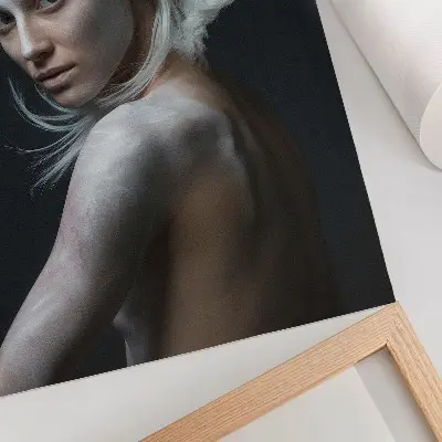 Decorative poster with dark background and delicate white hair focus