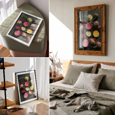 Premium wall art beetroot and rosemary in natural warm shades