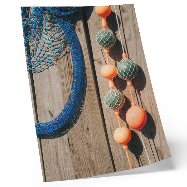 Decorative poster Colorful buoys, wooden wall, sea accents